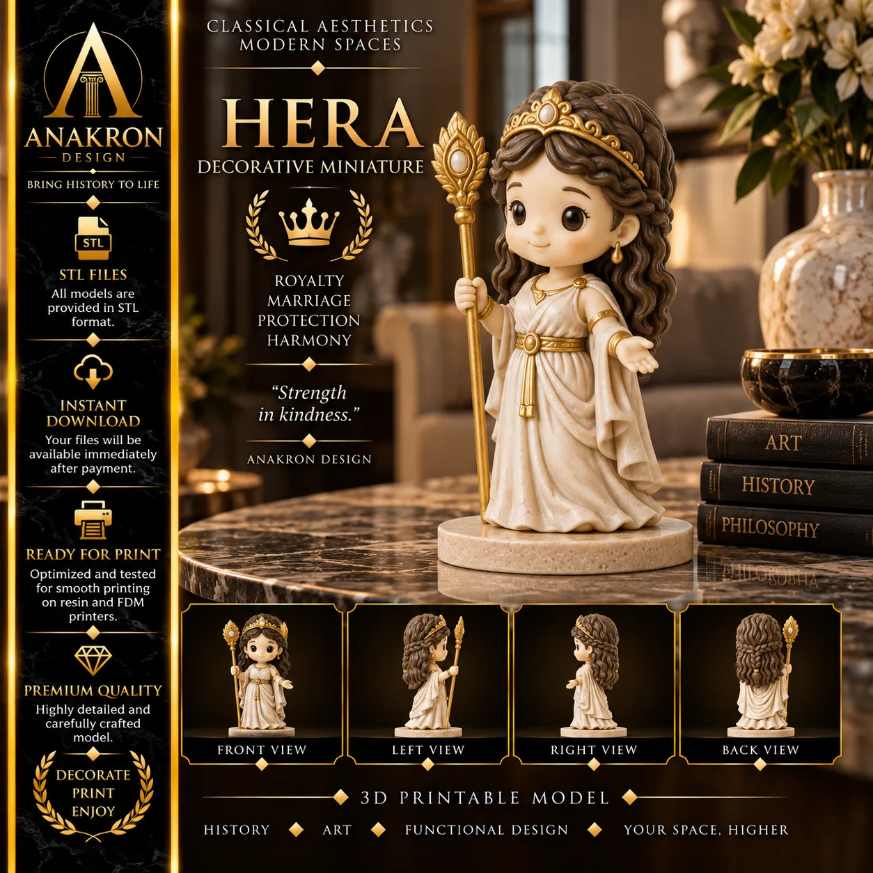 Hera Miniature STL Chibi Greek Queen Goddess Statue 3D print model