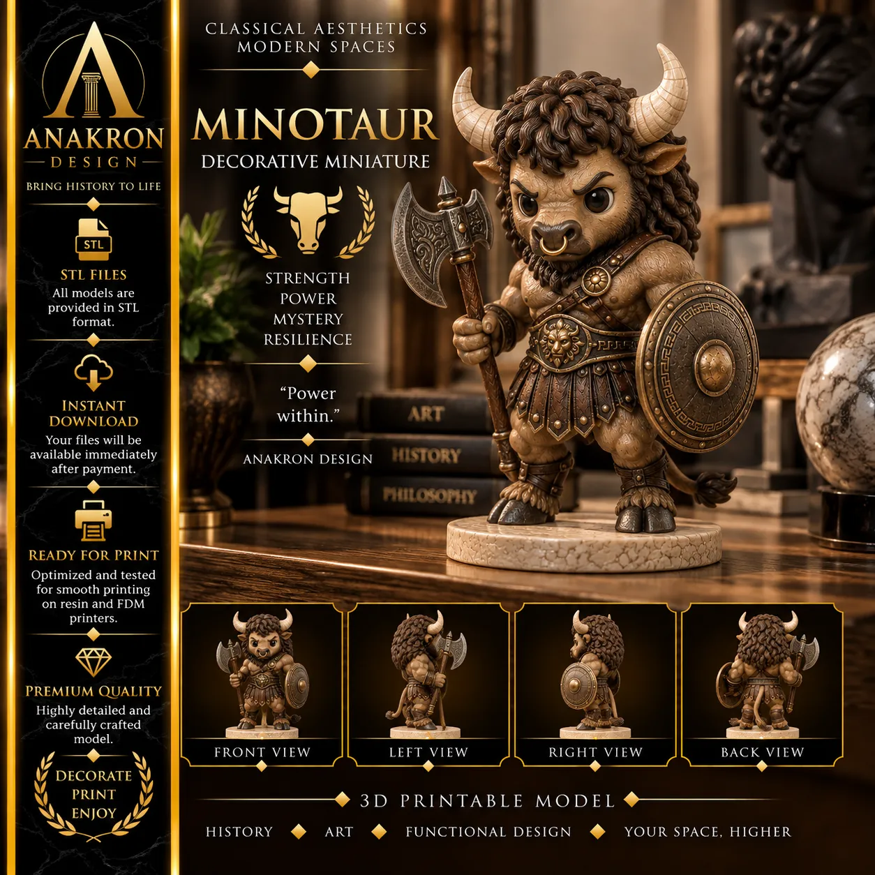 Minotaur Miniature STL Chibi Greek Mythology Monster Statue 3D print model