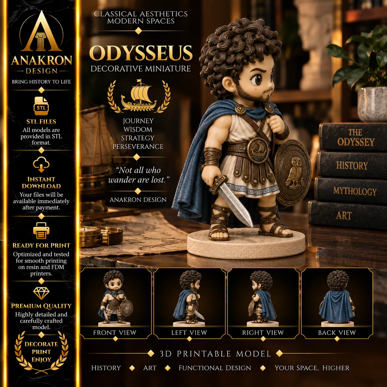 Odysseus Miniature STL Chibi Greek Hero King Statue 3D print model
