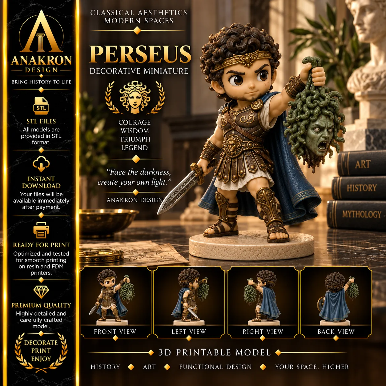 Perseus Miniature STL Chibi Greek Hero with Medusa Head Statue 3D print model