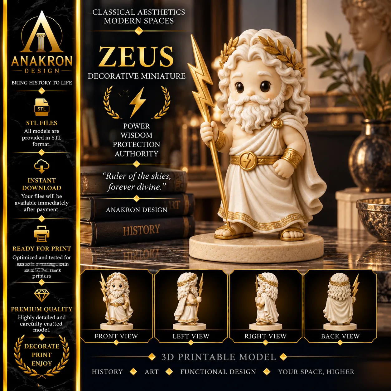 Zeus Miniature STL Chibi Greek Sky God Statue 3D print model