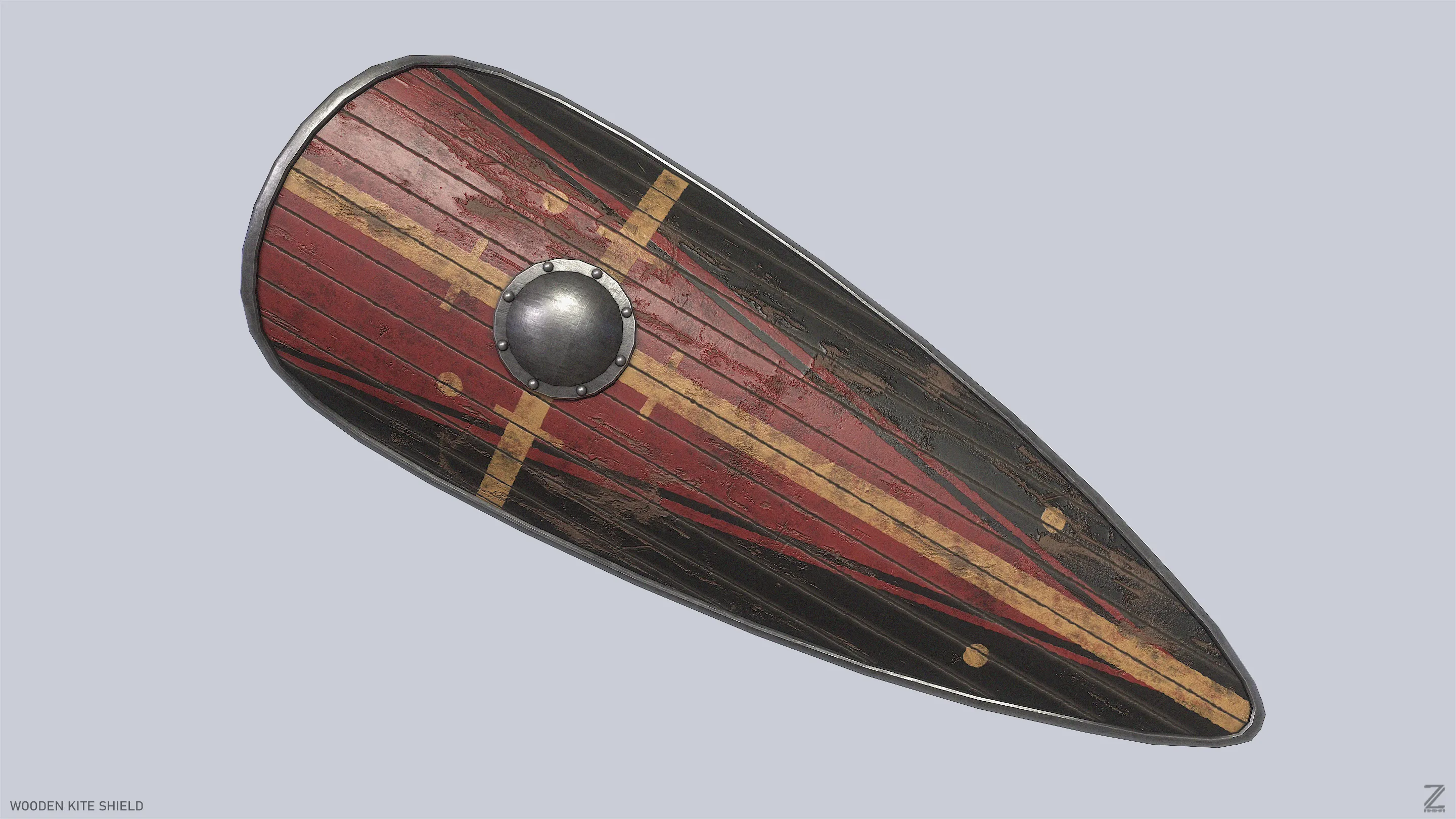 Wooden kite shield Low-poly 3D model