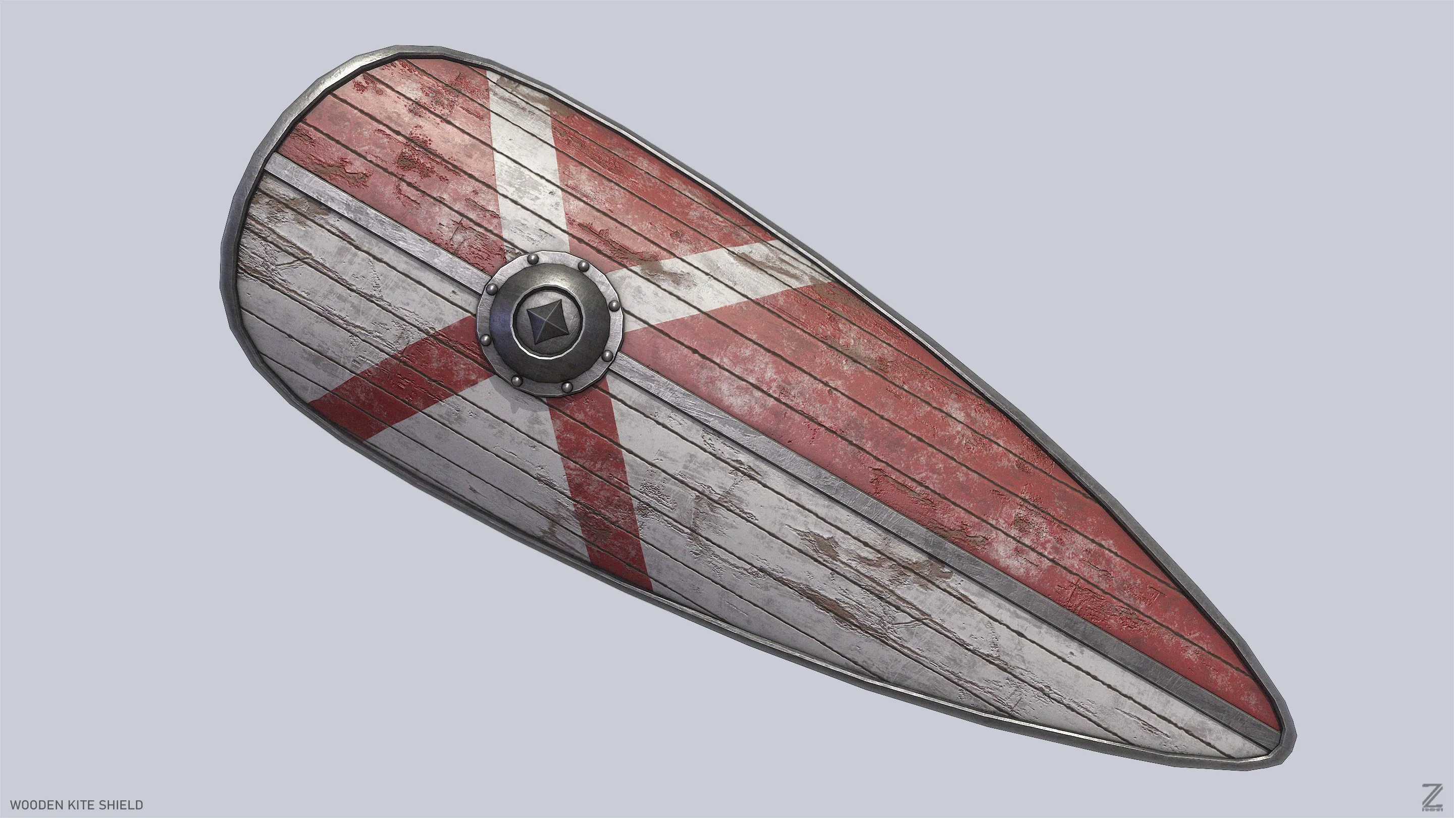 Wooden kite shield Low-poly 3D model
