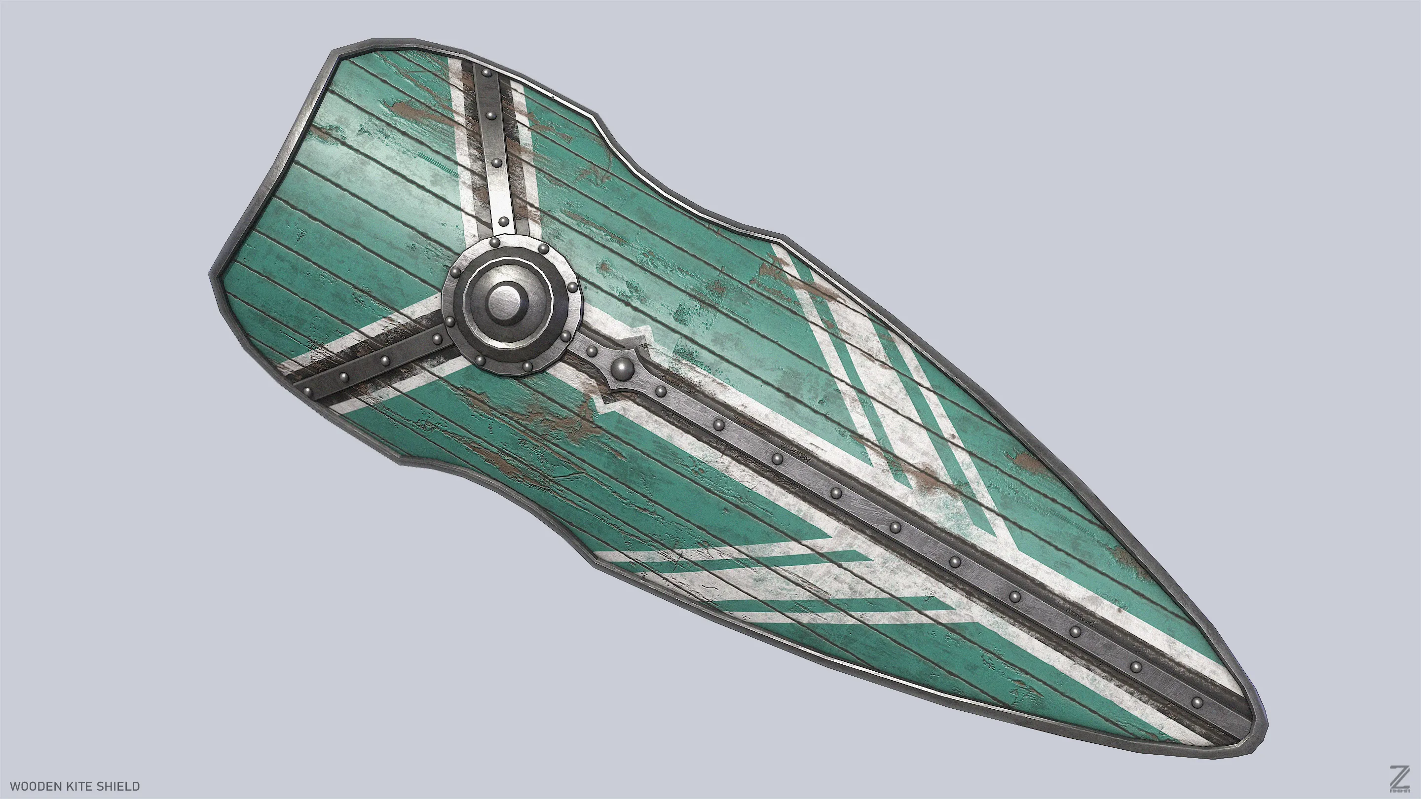 Wooden kite shield Low-poly 3D model