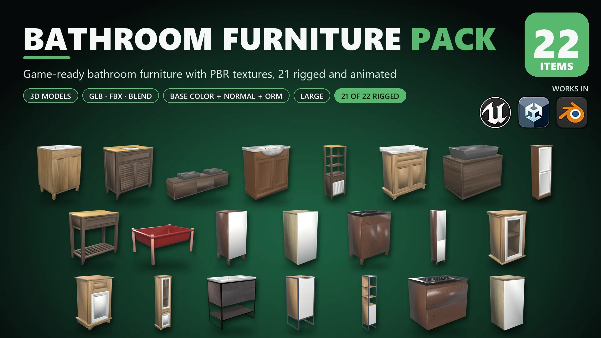 Bathroom Furniture Pack Large Low-poly 3D model