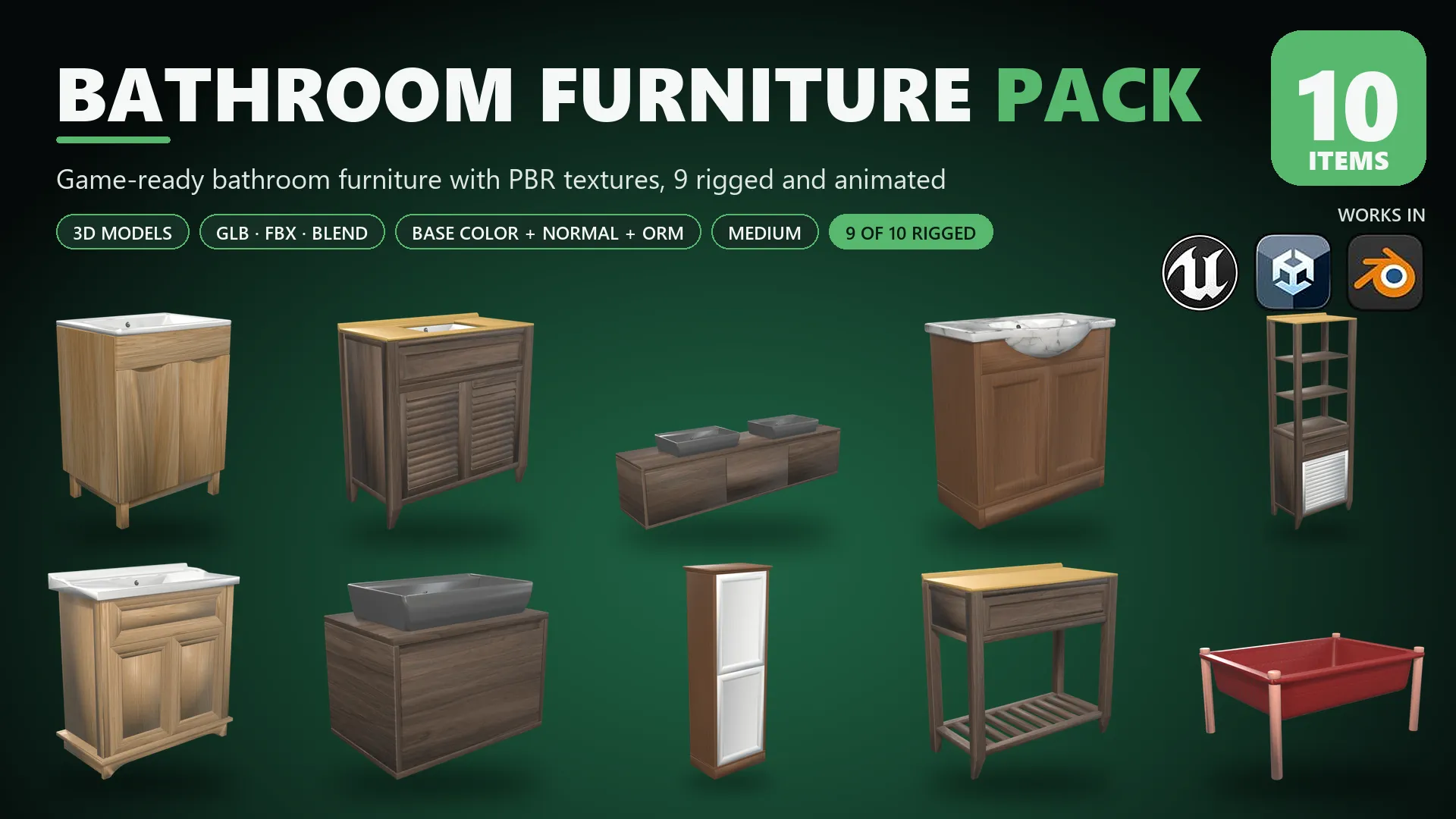 Bathroom Furniture Pack Medium Low-poly 3D model