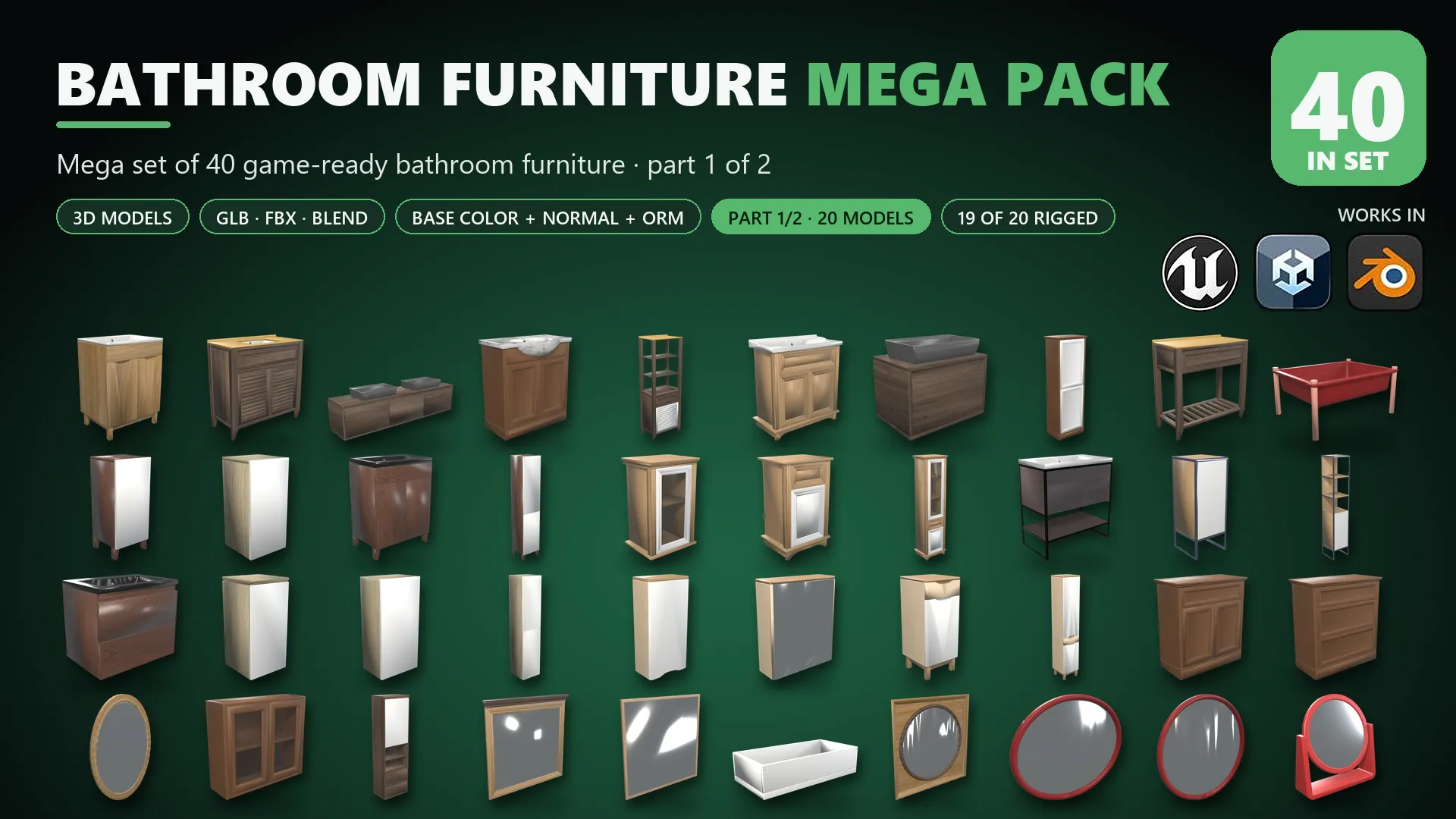 Bathroom Furniture Pack Mega 40 Part 1 of 2 Low-poly 3D model