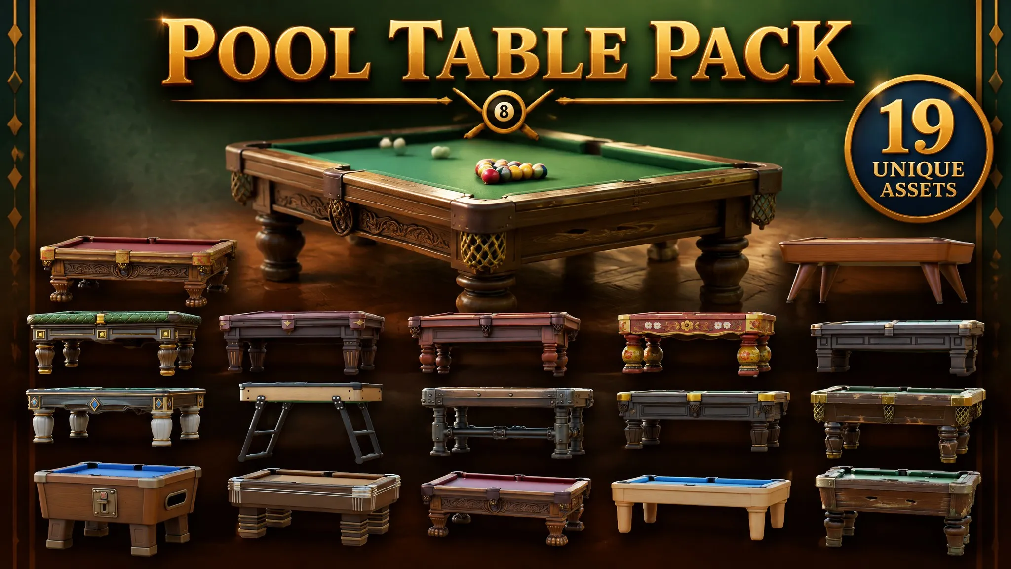 Pool Table Pack Low-poly 3D model