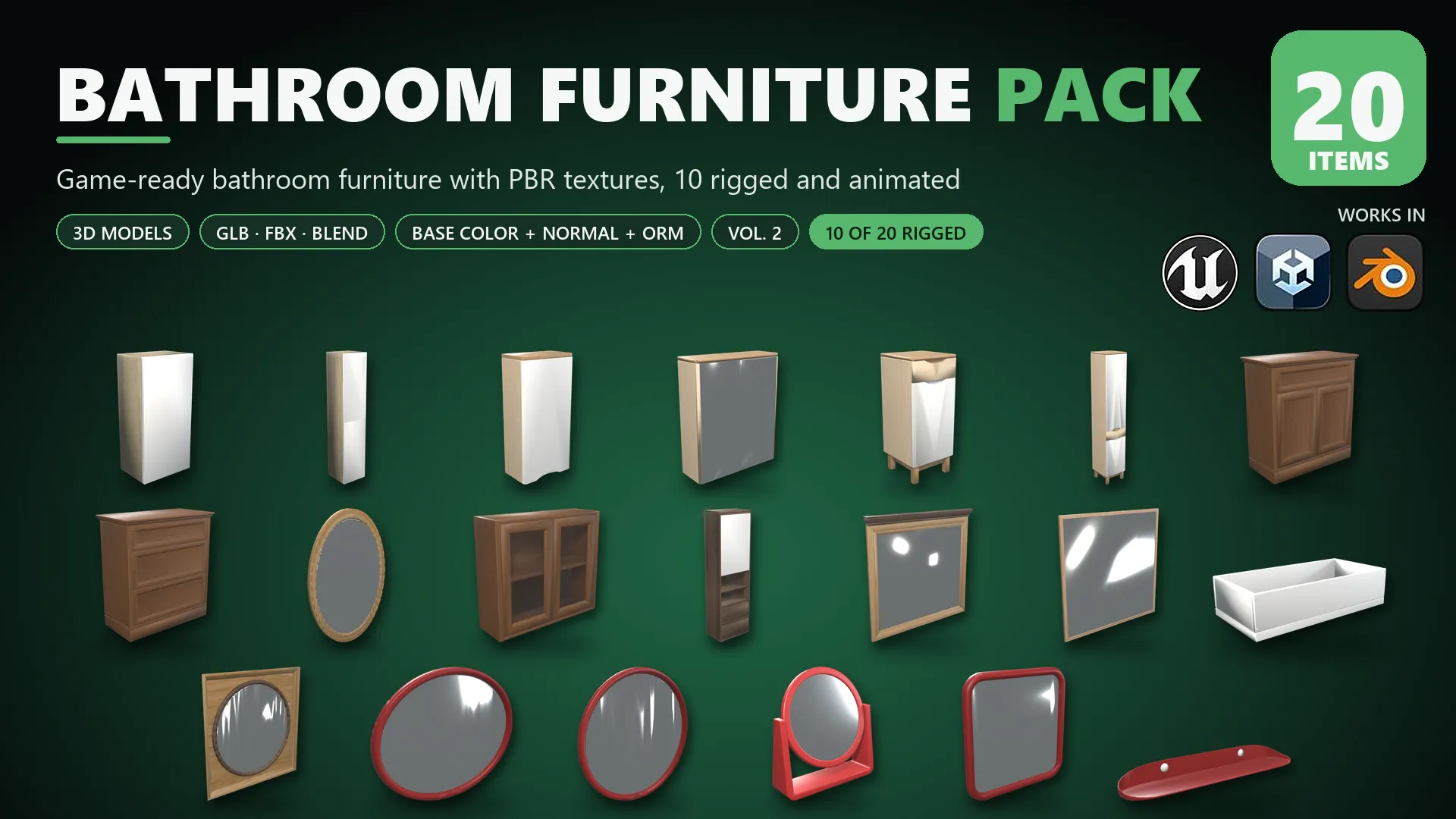 Bathroom Furniture Pack Vol 2 Low-poly 3D model