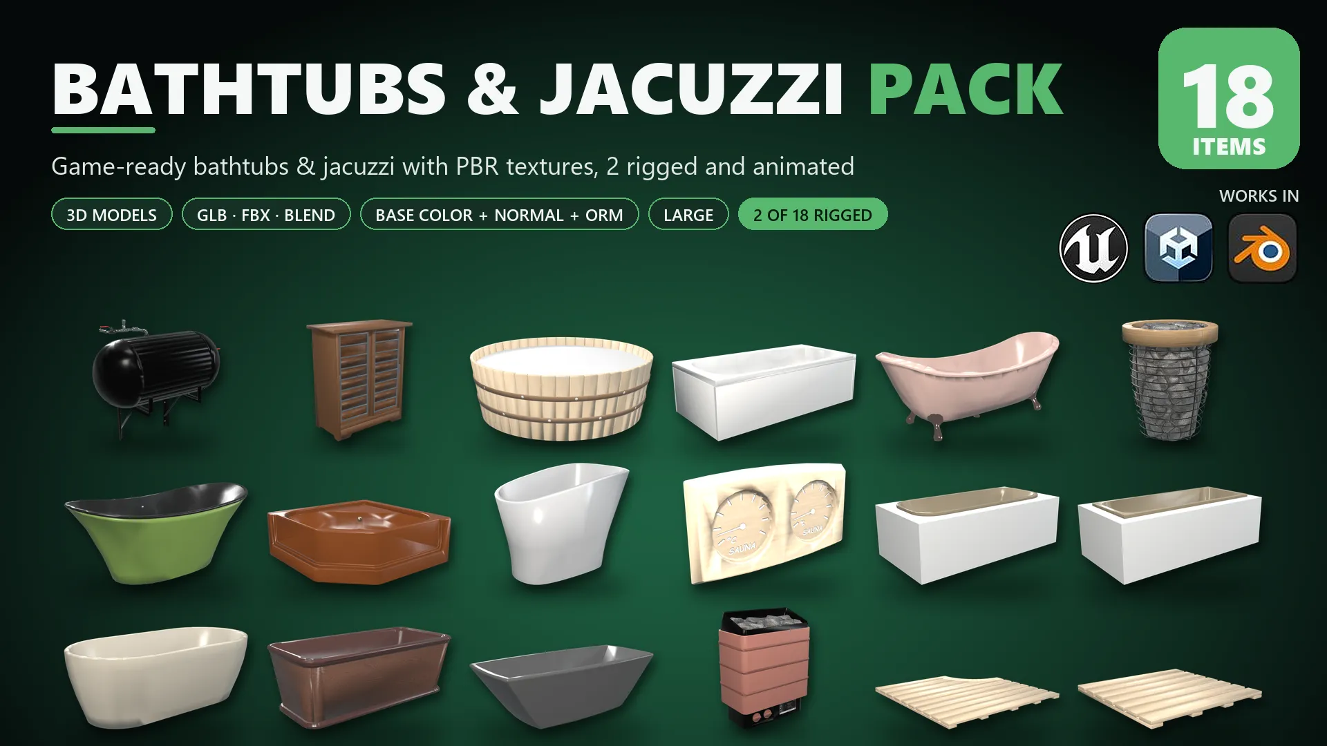 Bathtubs and Jacuzzi Pack Large Low-poly 3D model