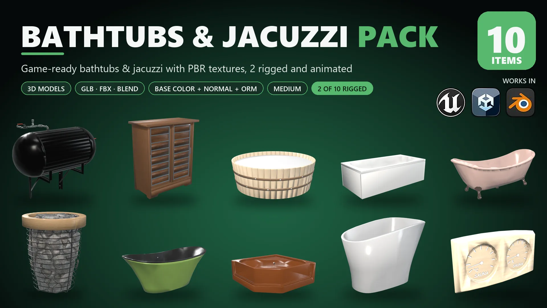 Bathtubs and Jacuzzi Pack Medium Low-poly 3D model
