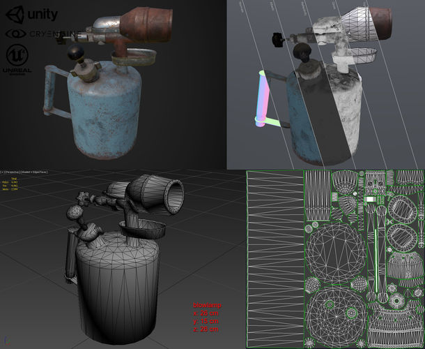 Old Soviet blowlamp Low-poly 3D model