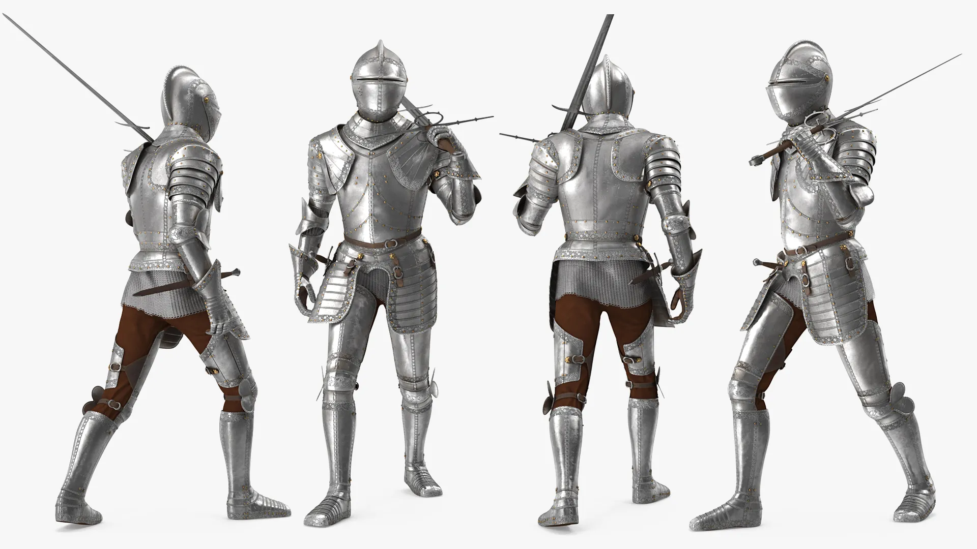 Medieval Knight Plate Armor with Zweihander Rigged 3D model