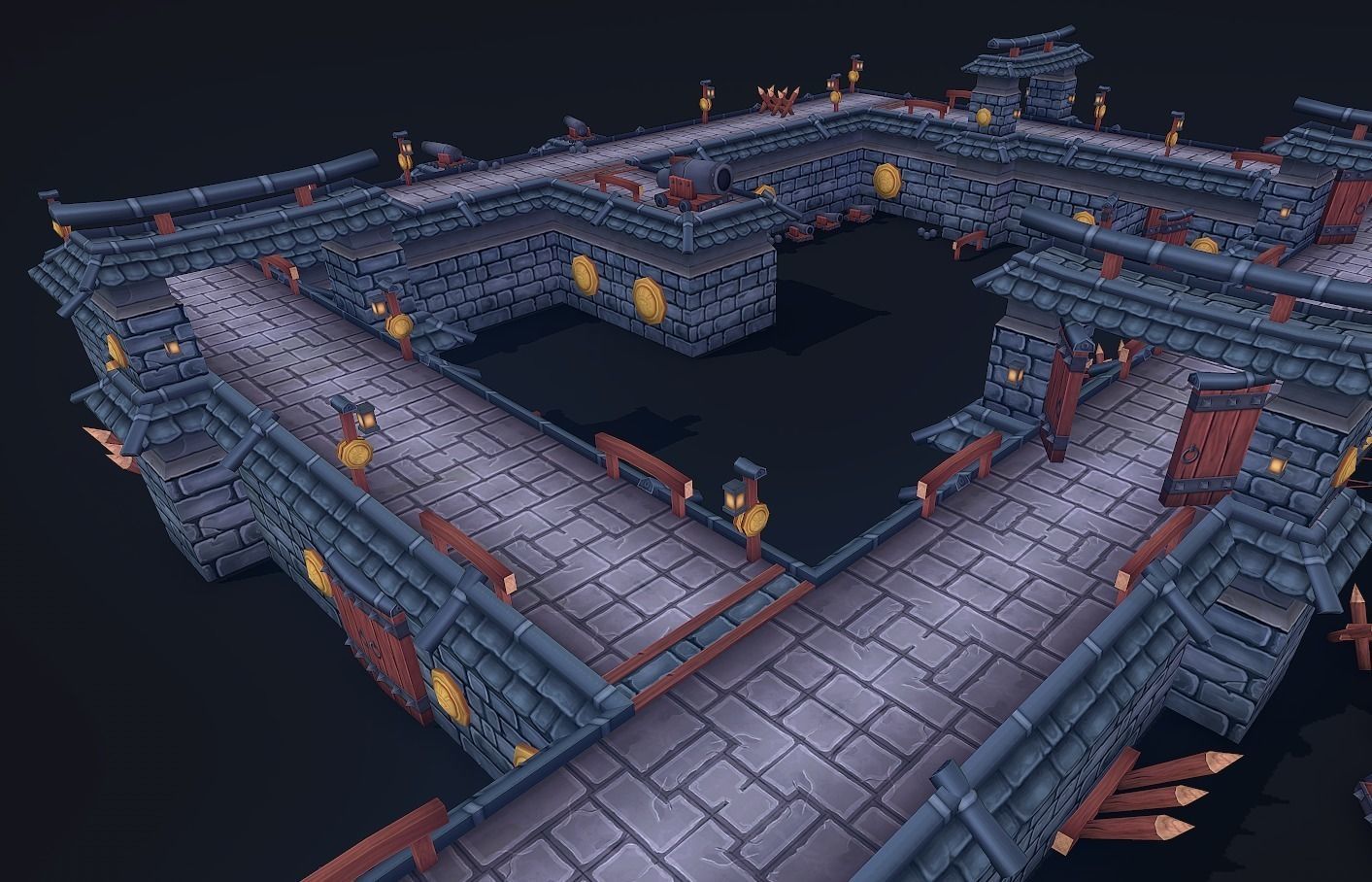 Modular Castle Wall Kit Low-poly 3D model_3