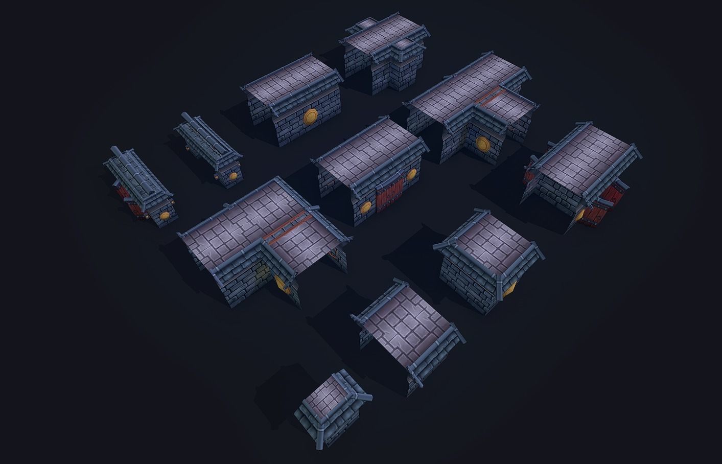 Modular Castle Wall Kit Low-poly 3D model_8