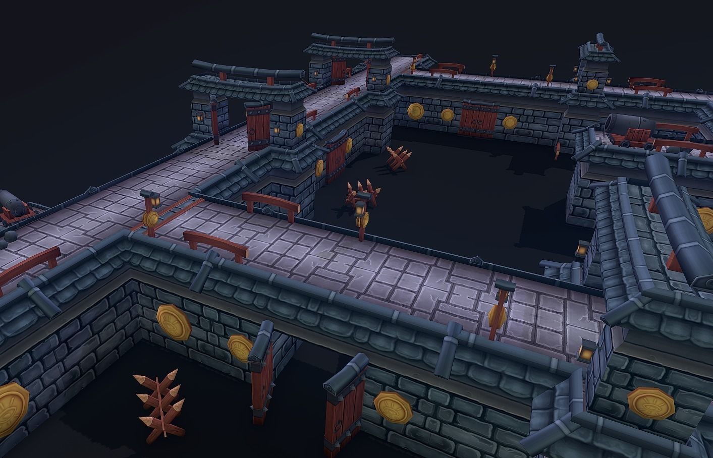 Modular Castle Wall Kit Low-poly 3D model_4