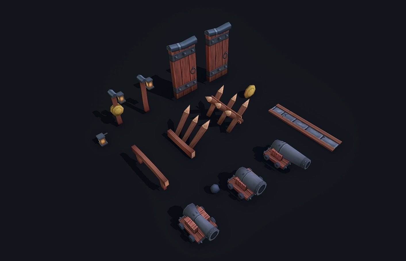 Modular Castle Wall Kit Low-poly 3D model_6