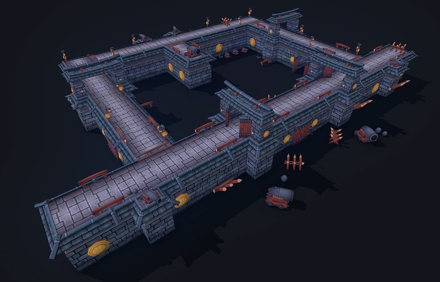 Modular Castle Wall Kit Low-poly 3D model_0