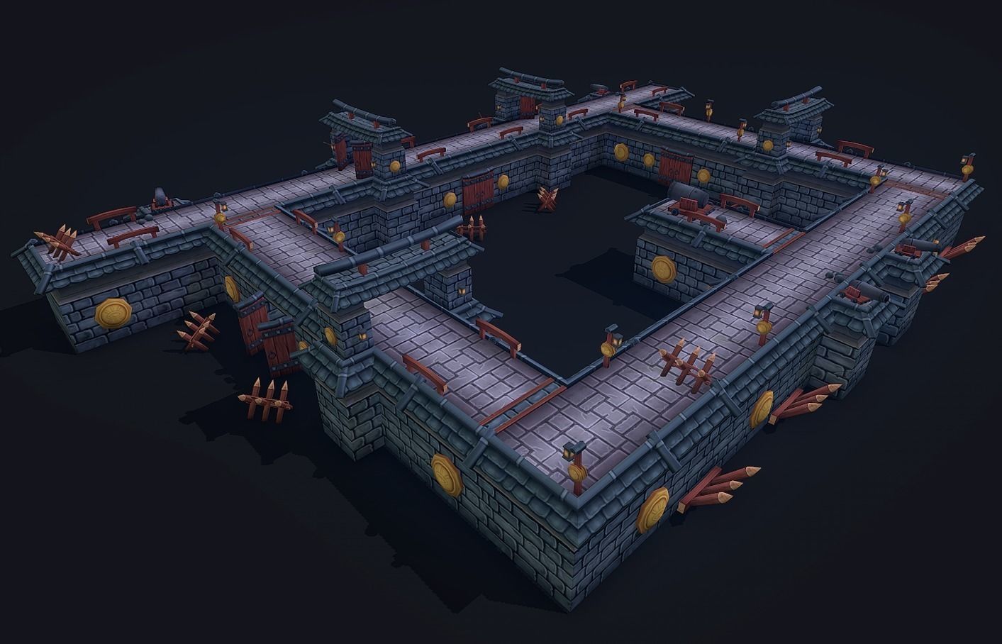 Modular Castle Wall Kit Low-poly 3D model_5