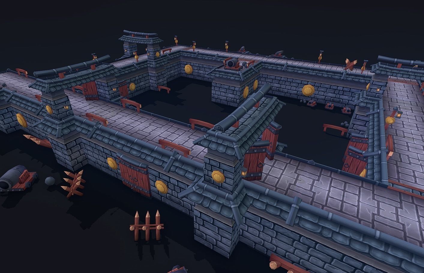 Modular Castle Wall Kit Low-poly 3D model_1