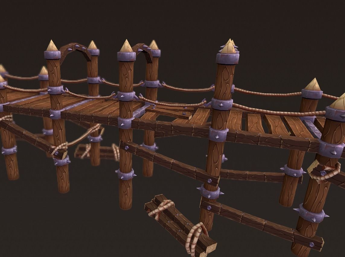 Big Wooden Bridge Low-poly 3D model_6