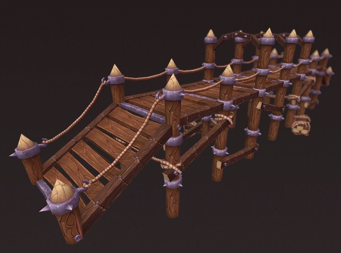 Big Wooden Bridge Low-poly 3D model_0
