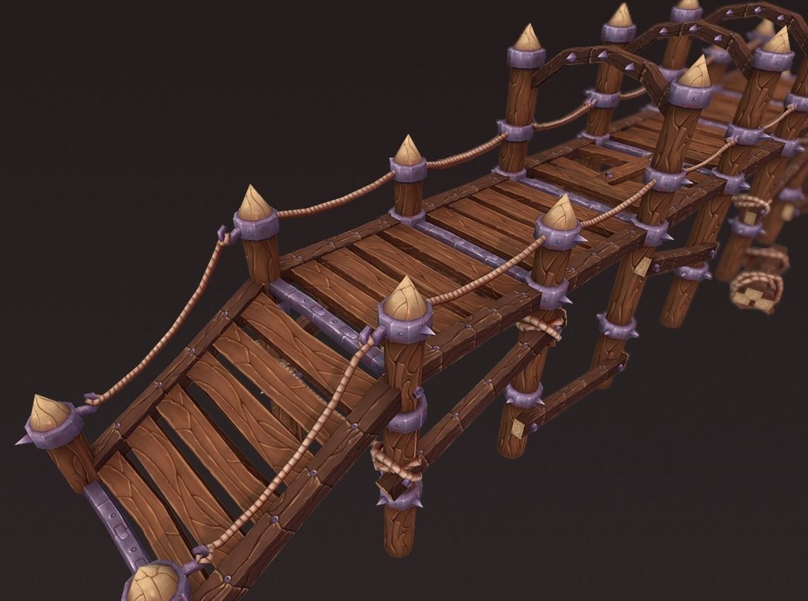 Big Wooden Bridge Low-poly 3D model_2