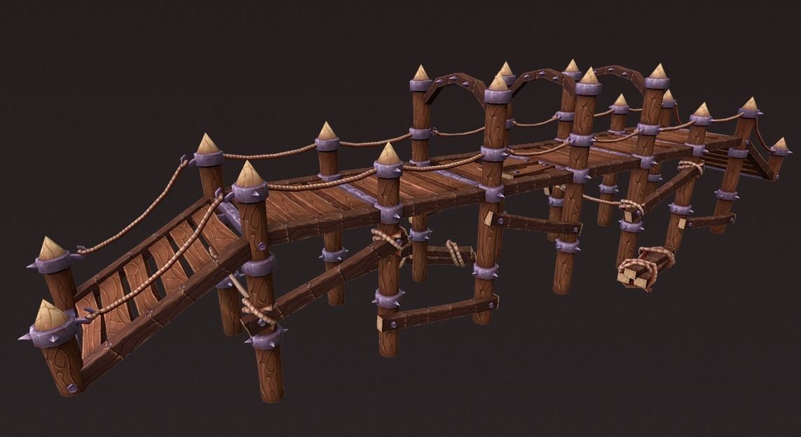 Big Wooden Bridge Low-poly 3D model_1