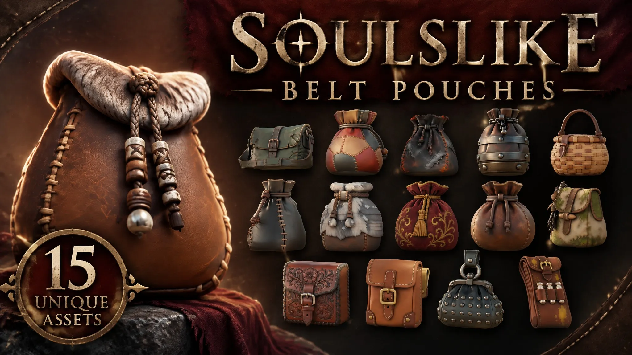 Soulslike Belt Pouches Low-poly 3D model