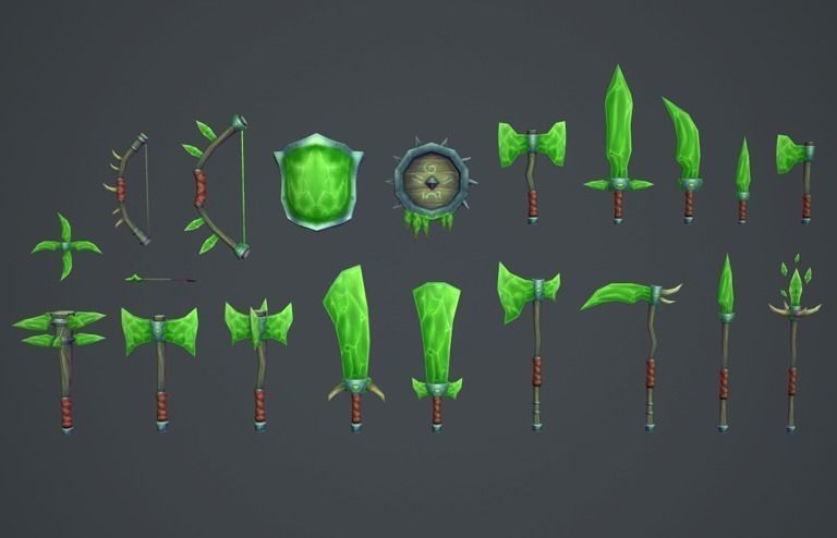 Fantasy RPG Weapon Pack Low-poly 3D model_1