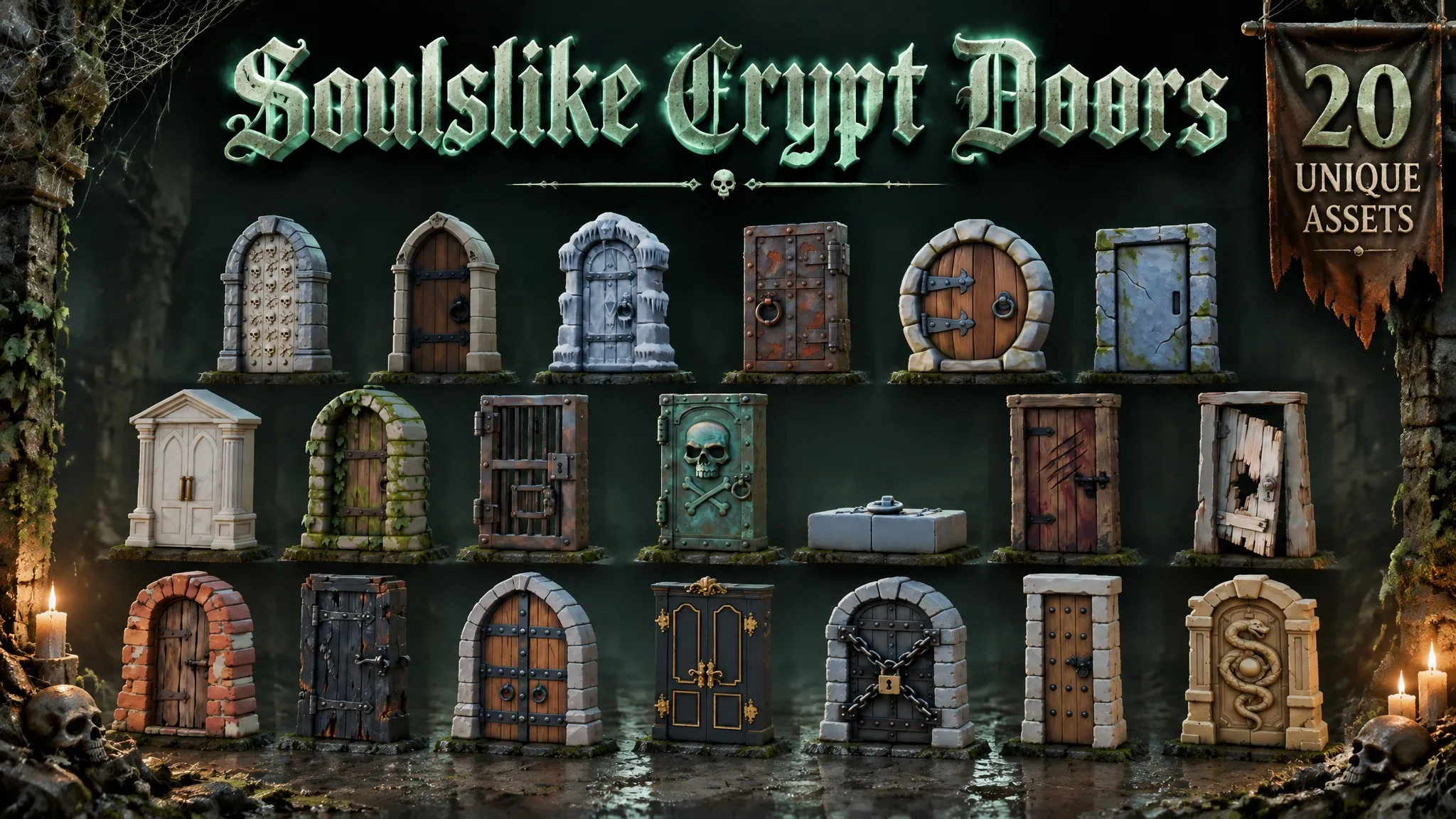 Soulslike Crypt Doors Low-poly 3D model