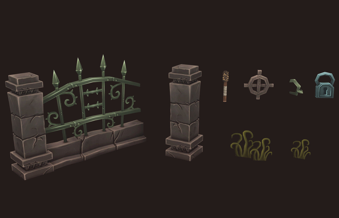 Cemetery Fence Low-poly 3D model_5