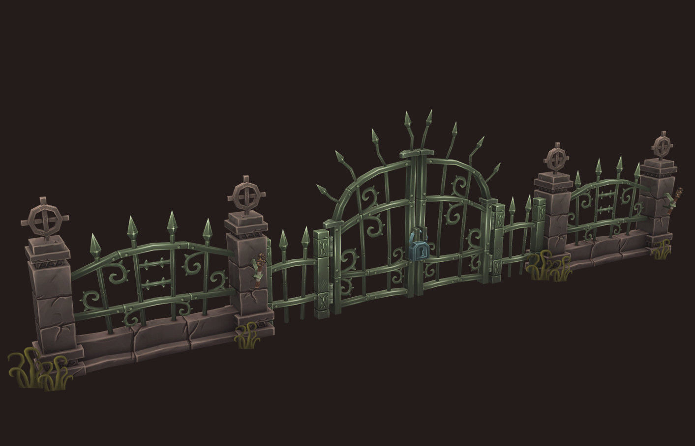 Cemetery Fence Low-poly 3D model_3