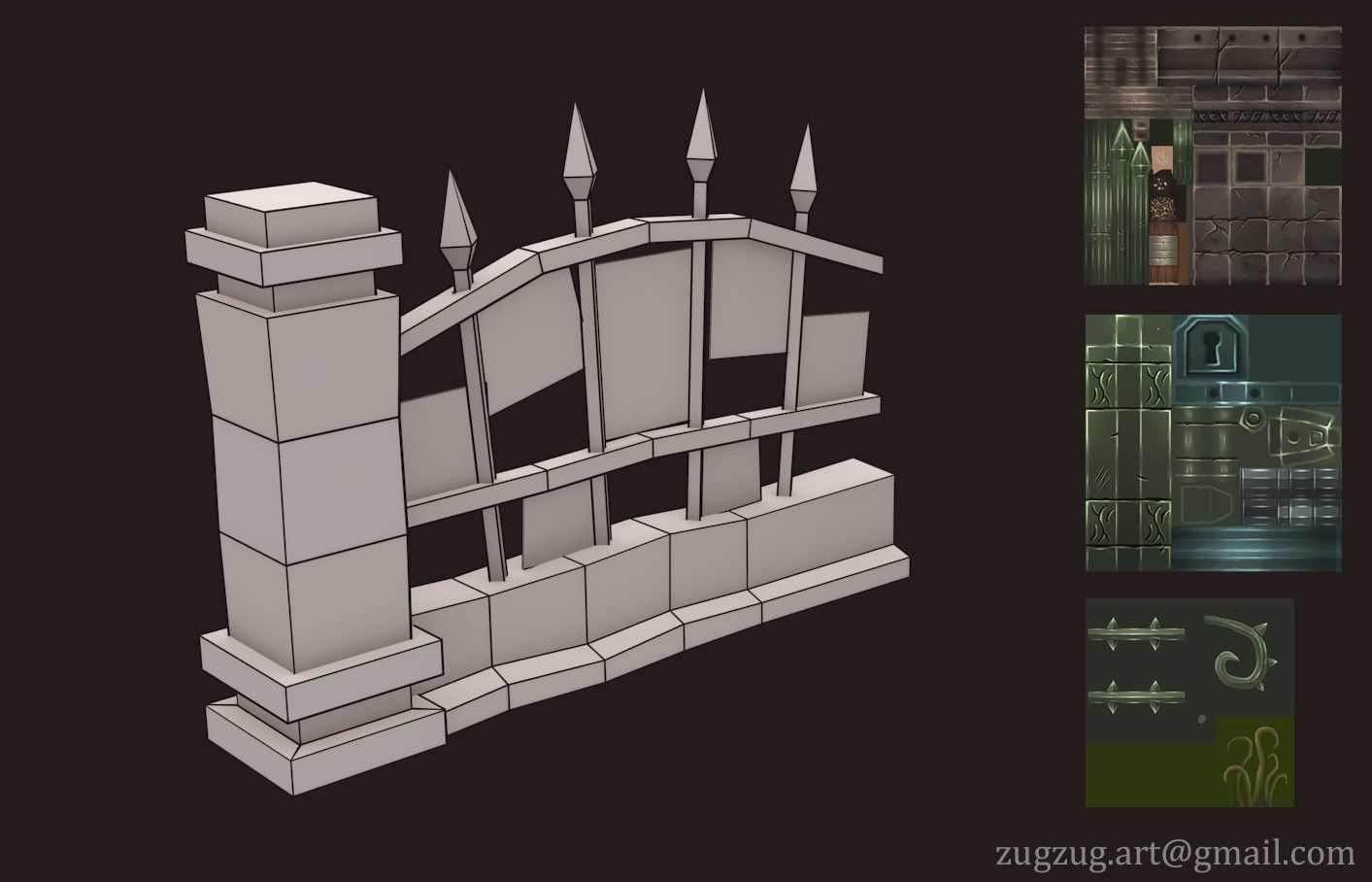 Cemetery Fence Low-poly 3D model_6