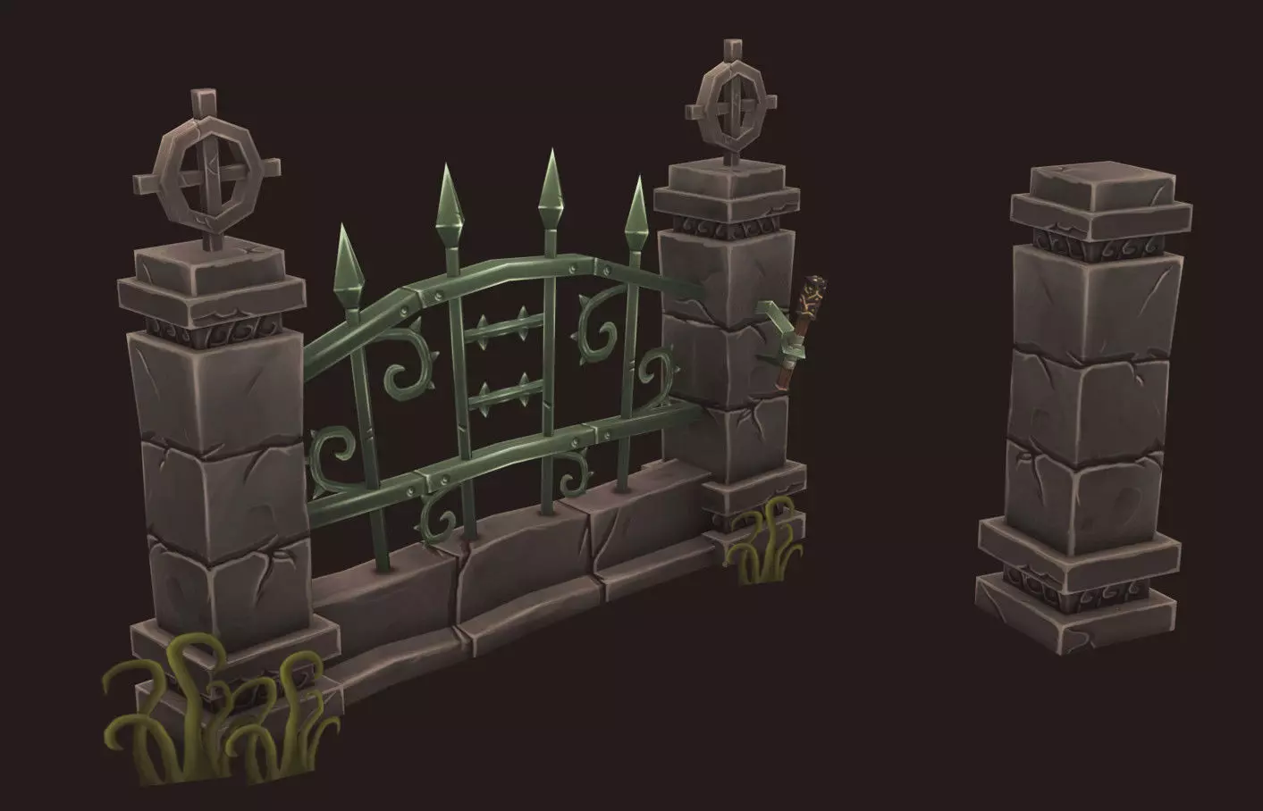Cemetery Fence Low-poly 3D model_0