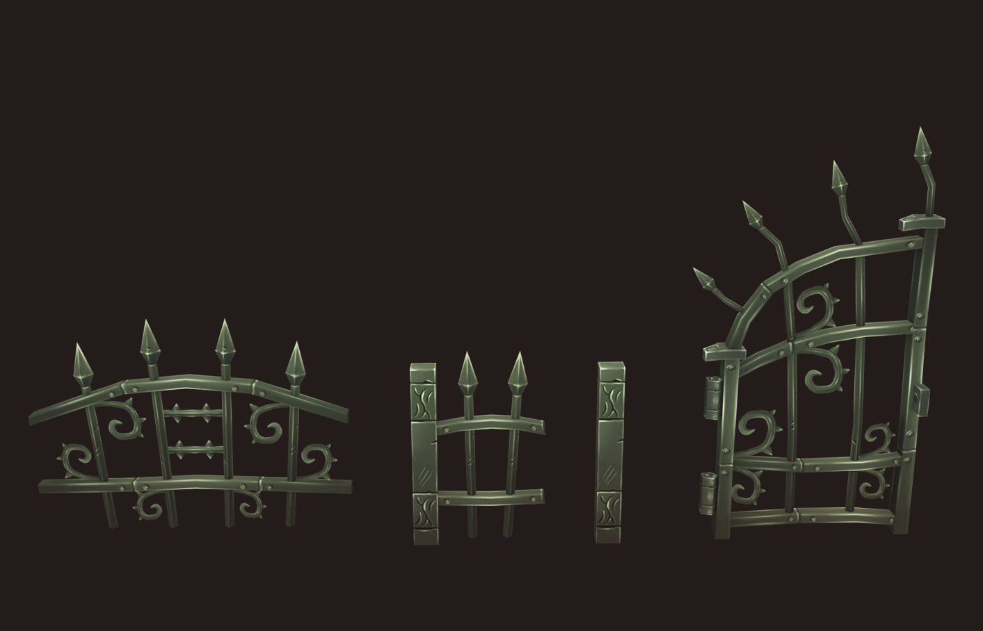 Cemetery Fence Low-poly 3D model_4