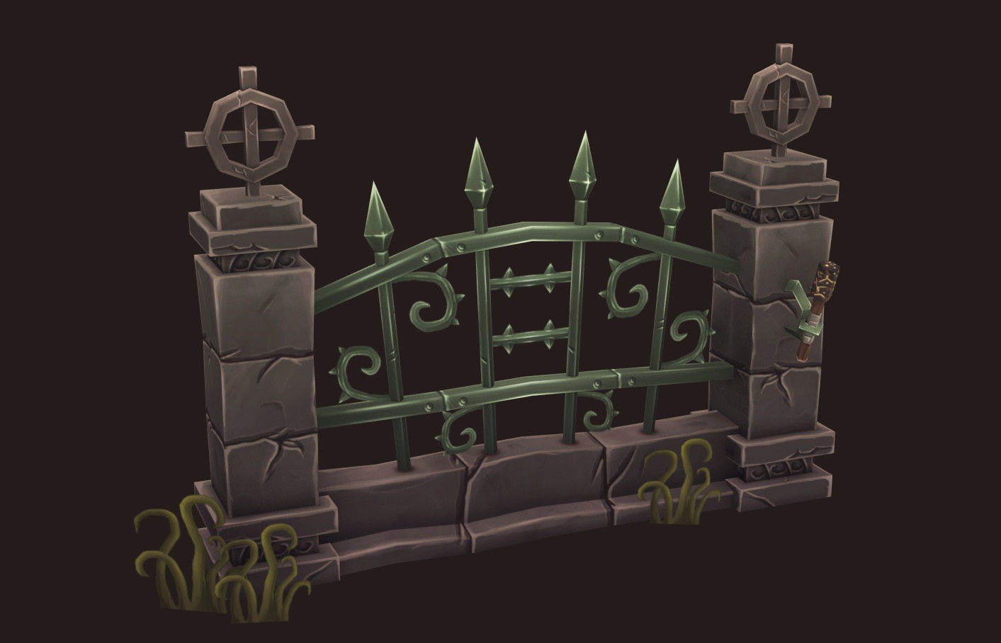 Cemetery Fence Low-poly 3D model_1