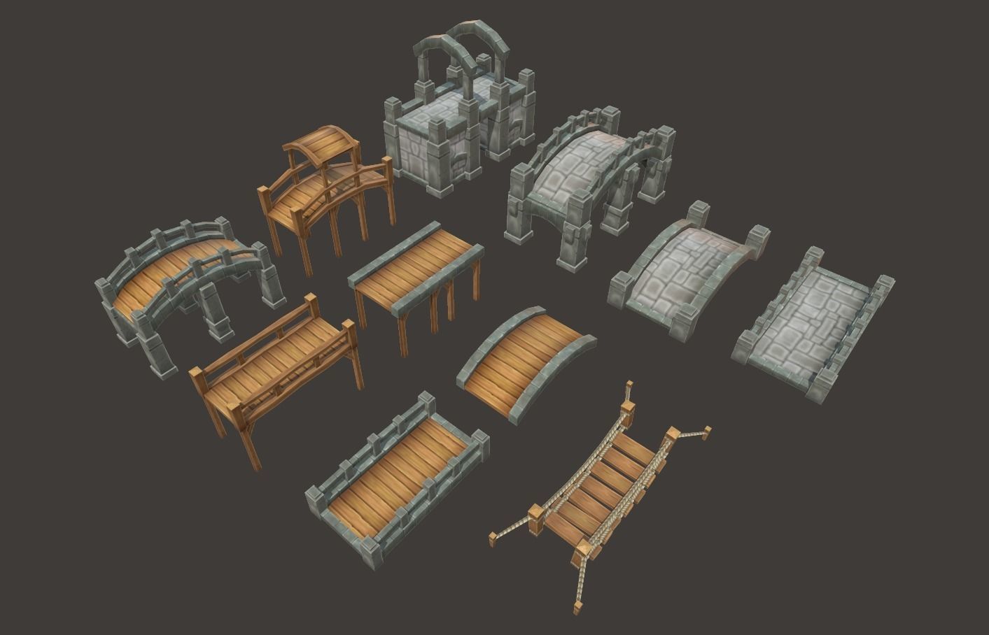 Medieval Bridge Pack 3D model_7