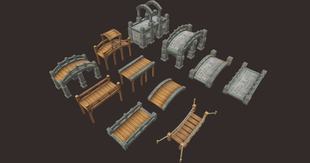 Medieval Bridge Pack 3D model_0