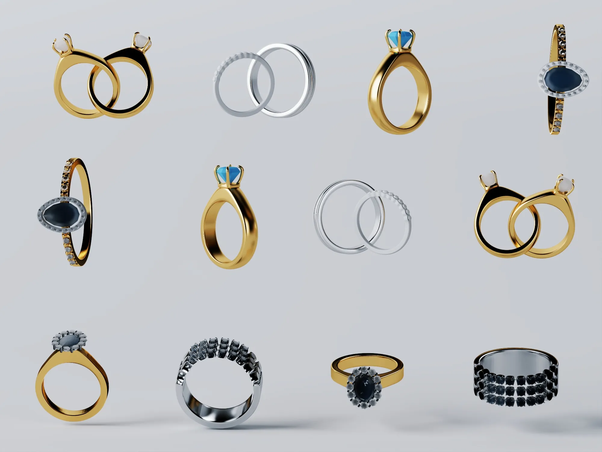 Gemstone Rings Collection Asset Pack 3D model
