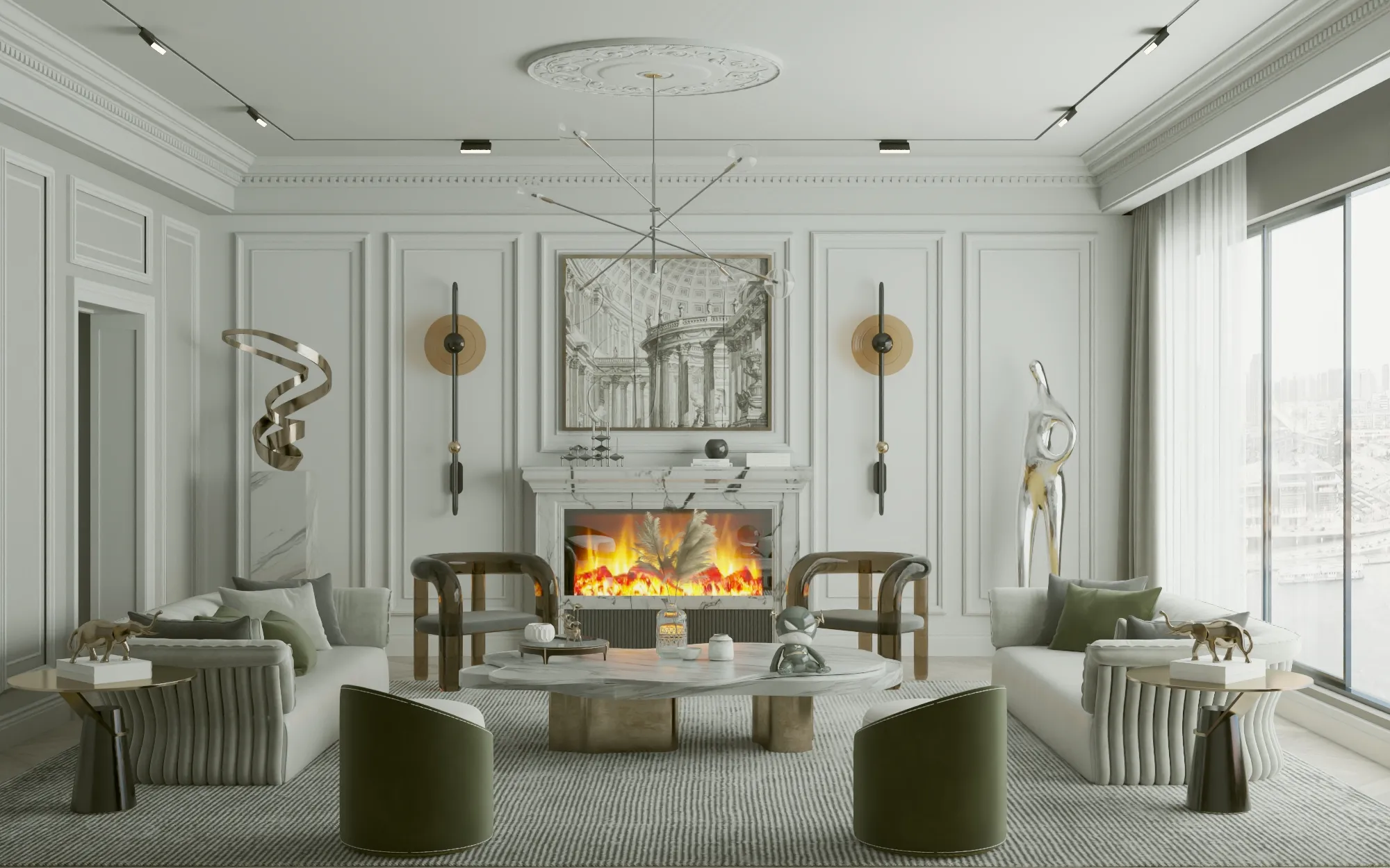 Luxury Modern Living Room Interior Scene Low-poly 3D model