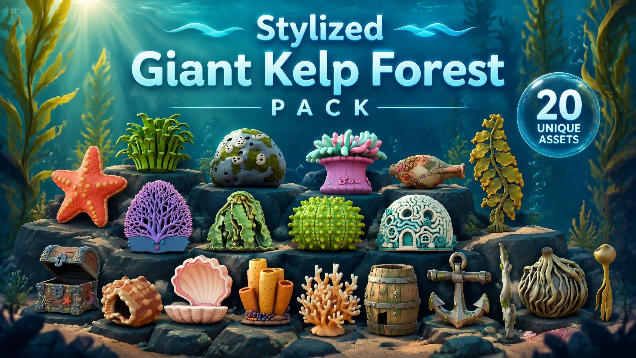 3D model Stylized Giant Kelp Forest Pack VR / AR / low-poly | CGTrader