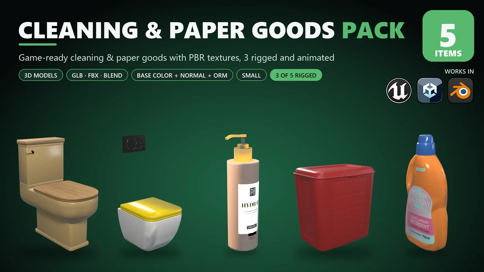 Cleaning and Paper Goods Pack Low-poly 3D model