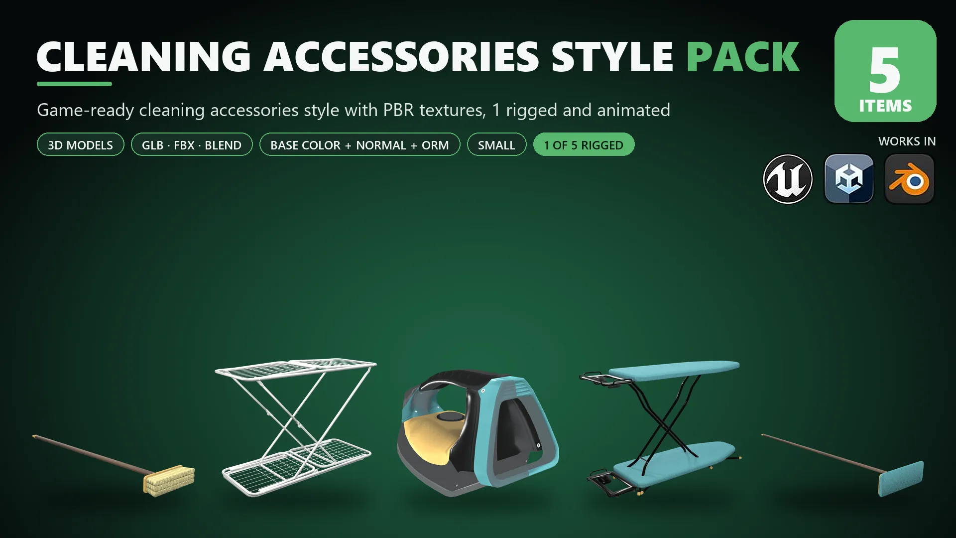 Cleaning Accessories Style Pack Low-poly 3D model
