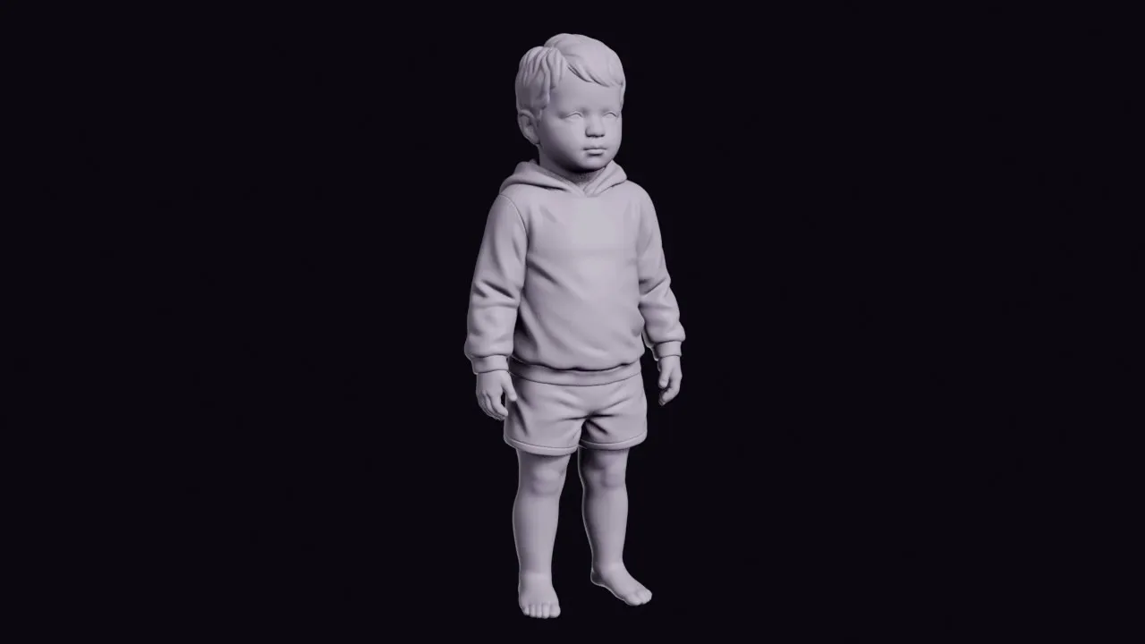 Standing Young Child in a Hooded Jumper and Shorts Figurine 3D print model