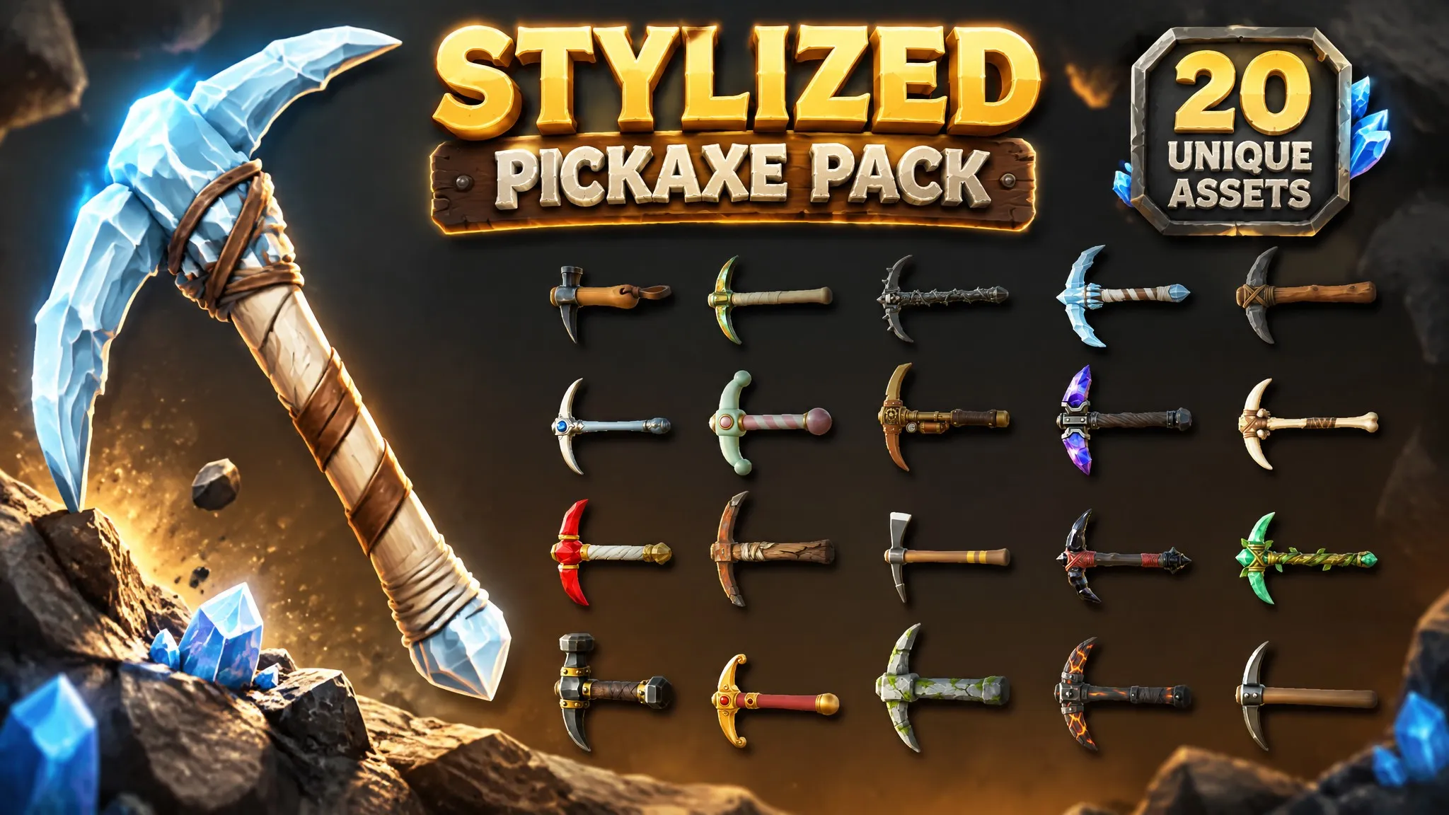 Stylized Pickaxe Pack Low-poly 3D model