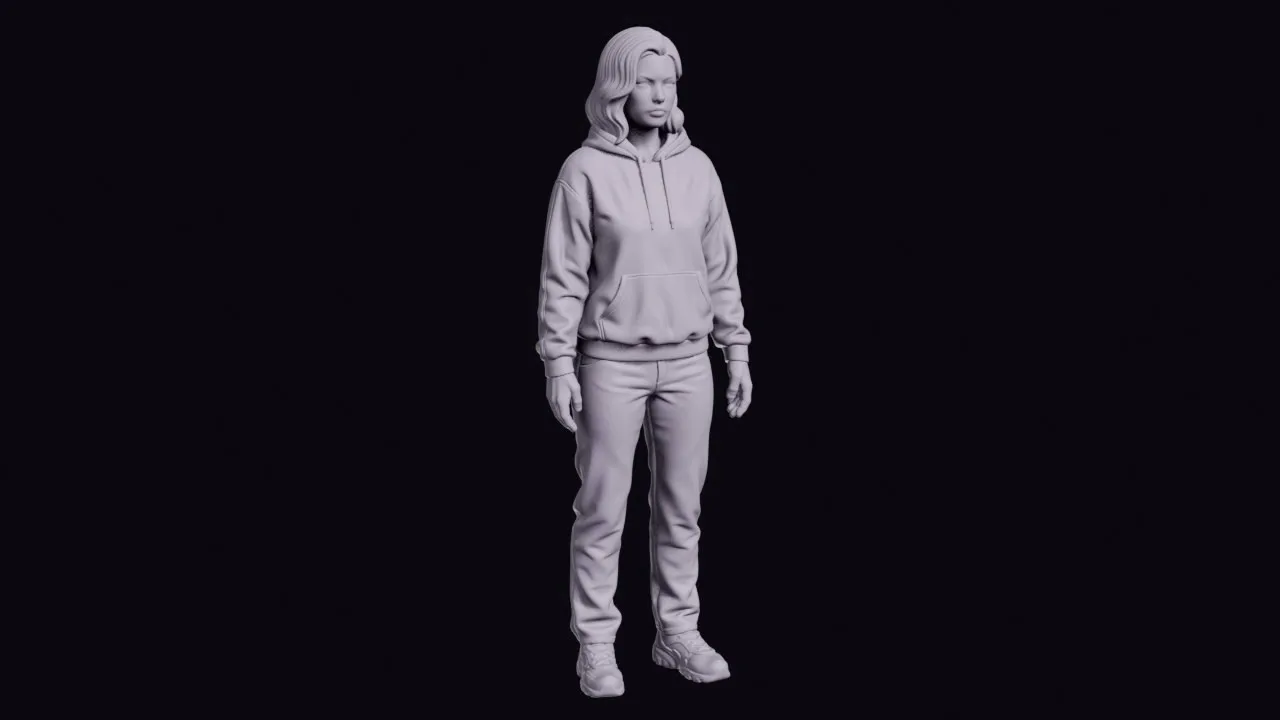Standing Female Software Developer in a Hoodie and Trainers 3D print model