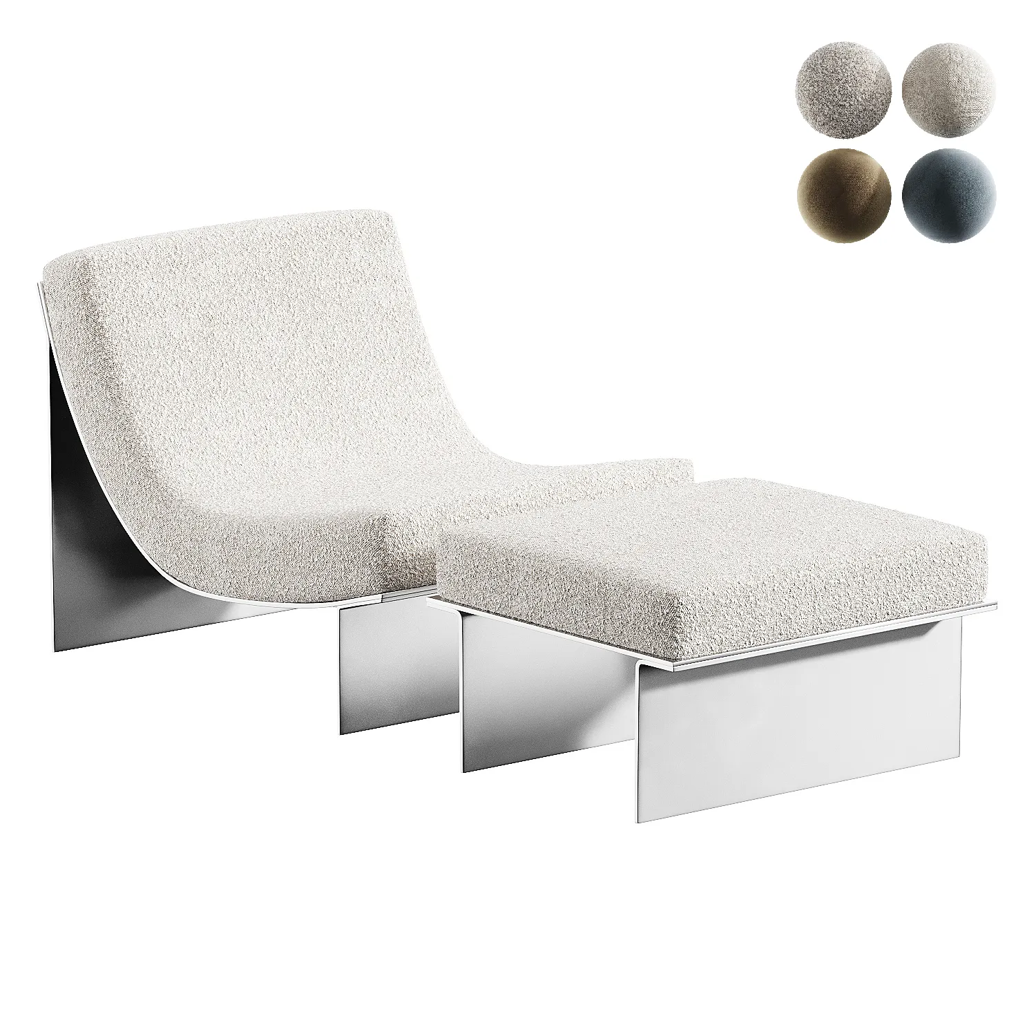 Modern Boucle Chaise Lounge with Metal Base Low-poly 3D model