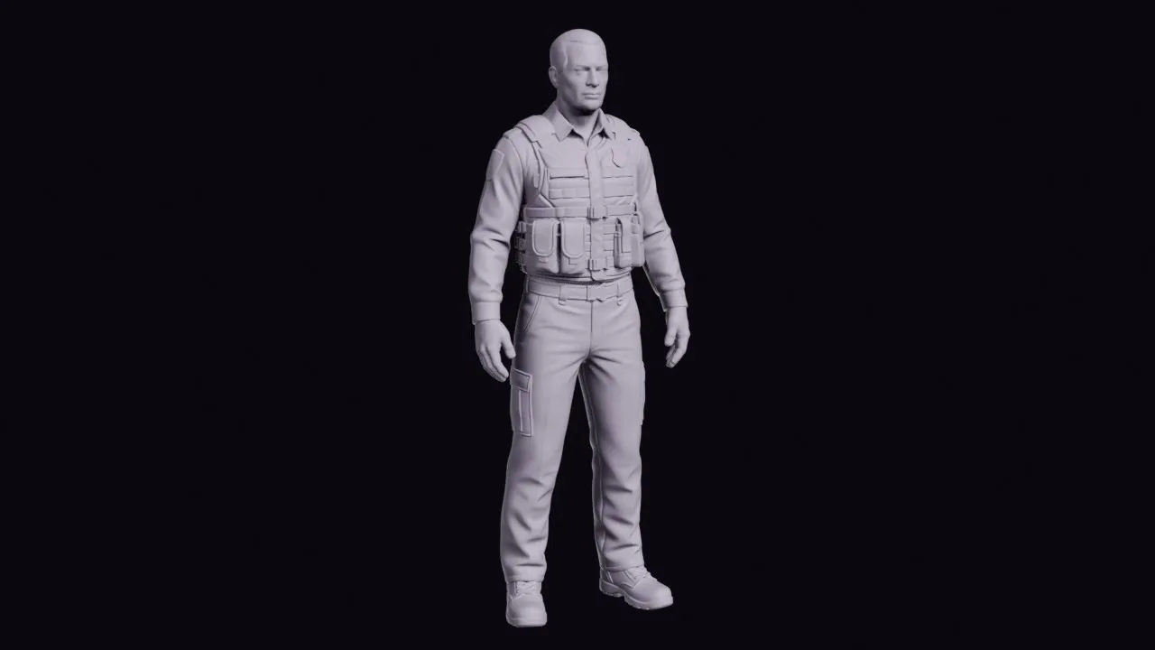 Standing Male Police Officer in a Patrol Uniform and Vest 3D print model