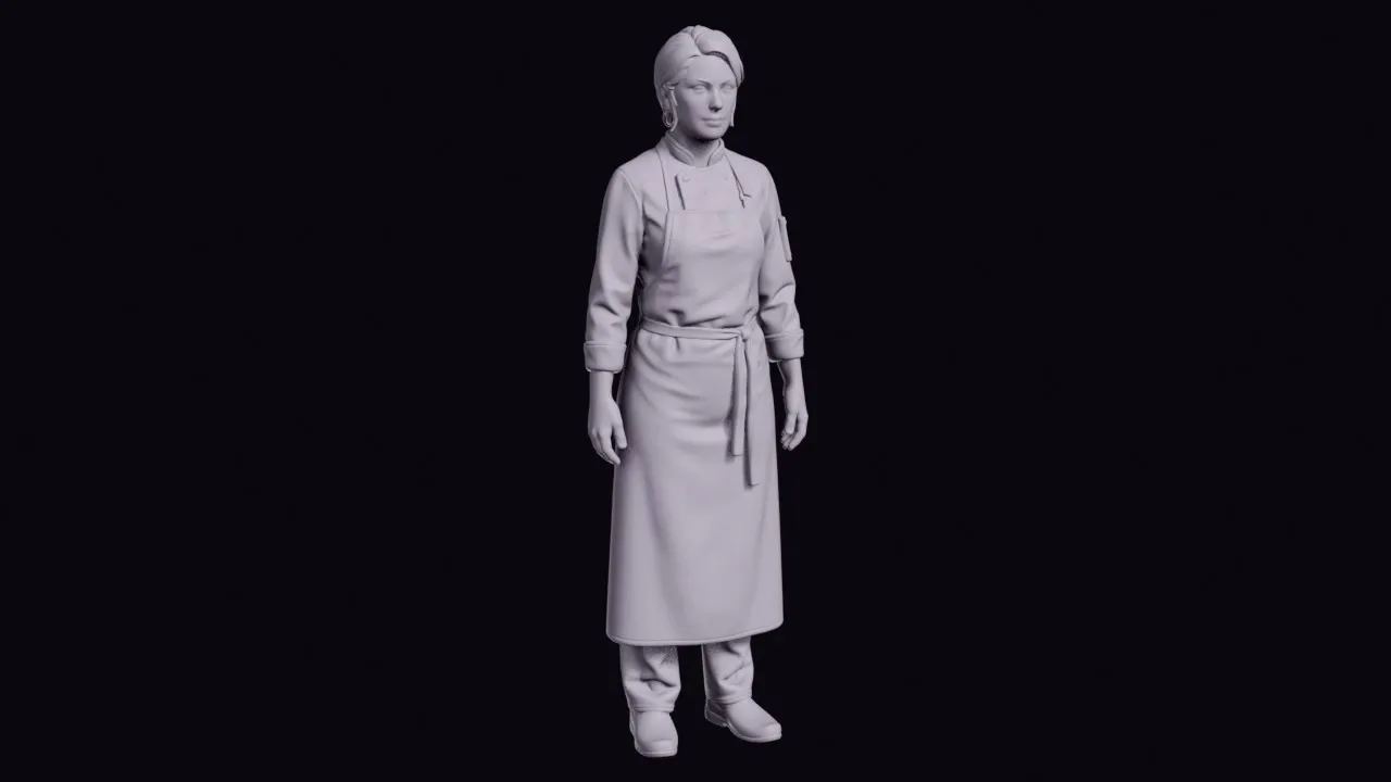 Standing Female Pastry Chef in a Jacket and Long Apron Figurine 3D print model